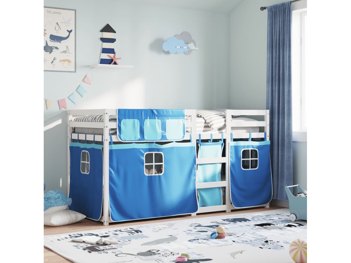 Litera con cortinas madera maciza de pino azul 80x200 cm