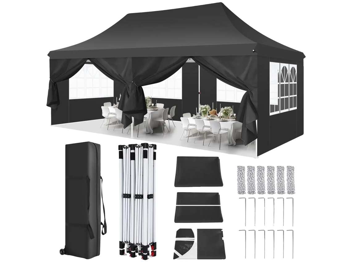 Gazebo plegable, impermeable, con protección UV, color negro OEM