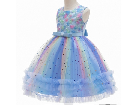 Vestido de de Niños ZMDECQNA Princesa Pequeños Estampados Sin Mangas Estilo Corte Vacaciones Multicolor (140 cm)
