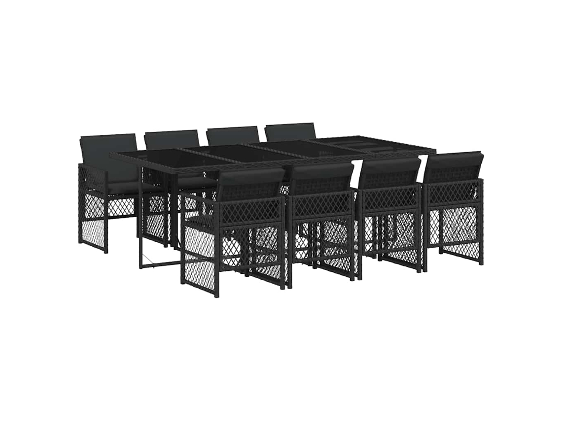 Maison Exclusive - Set De Comedor De Jardín 9 Pzas Y Cojines Ratán Sintético Negro
