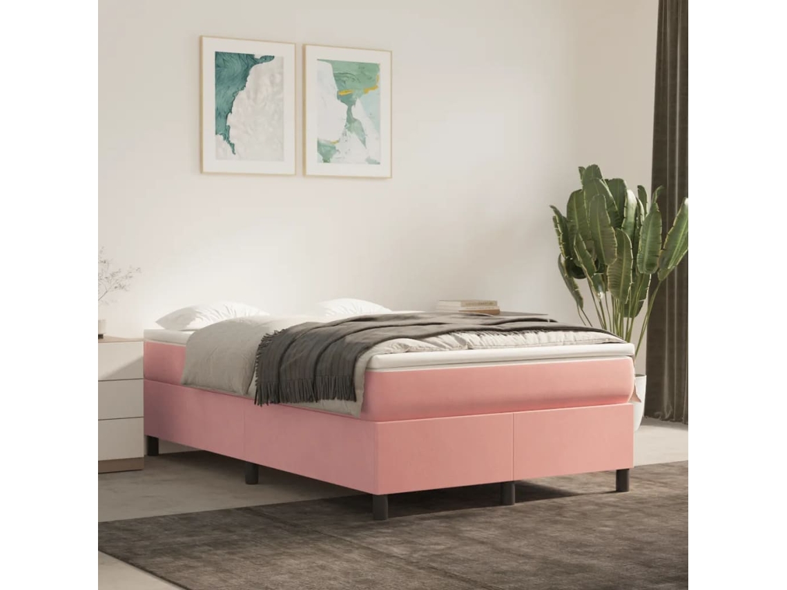 Estructura De Cama Sin Colchón Terciopelo Rosa 120x200 Cm