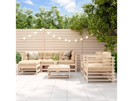 Conjunto 7 de muebles de jardín VIDAXL y cojines madera maciza