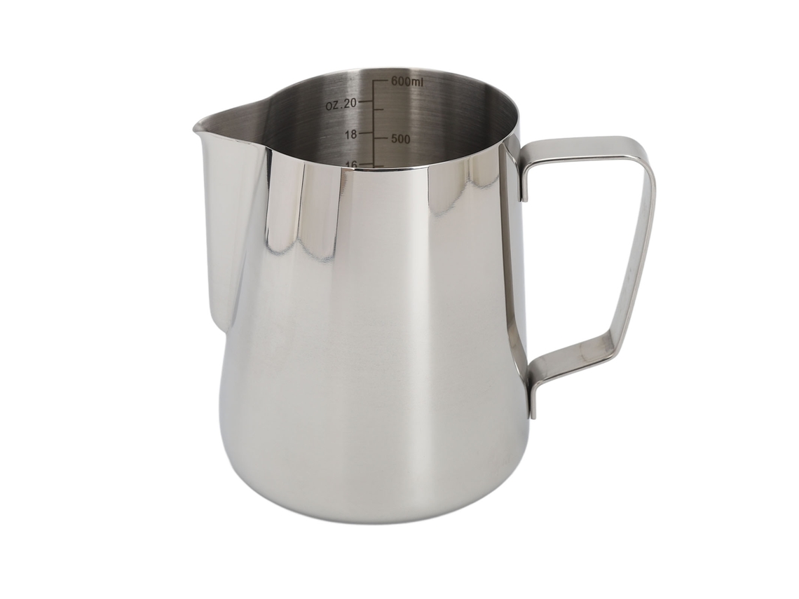 Jarra de acero inoxidable para espumar café con boquilla puntiaguda, 600 ml, color natural, para el hogar y la cafetería.