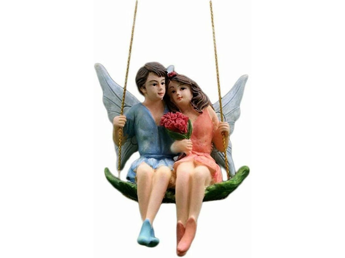 Figuras Decorativas De Pareja Mágica Y Romántica Para Jardín Con Columpio, Estatua De Resina En Miniatura