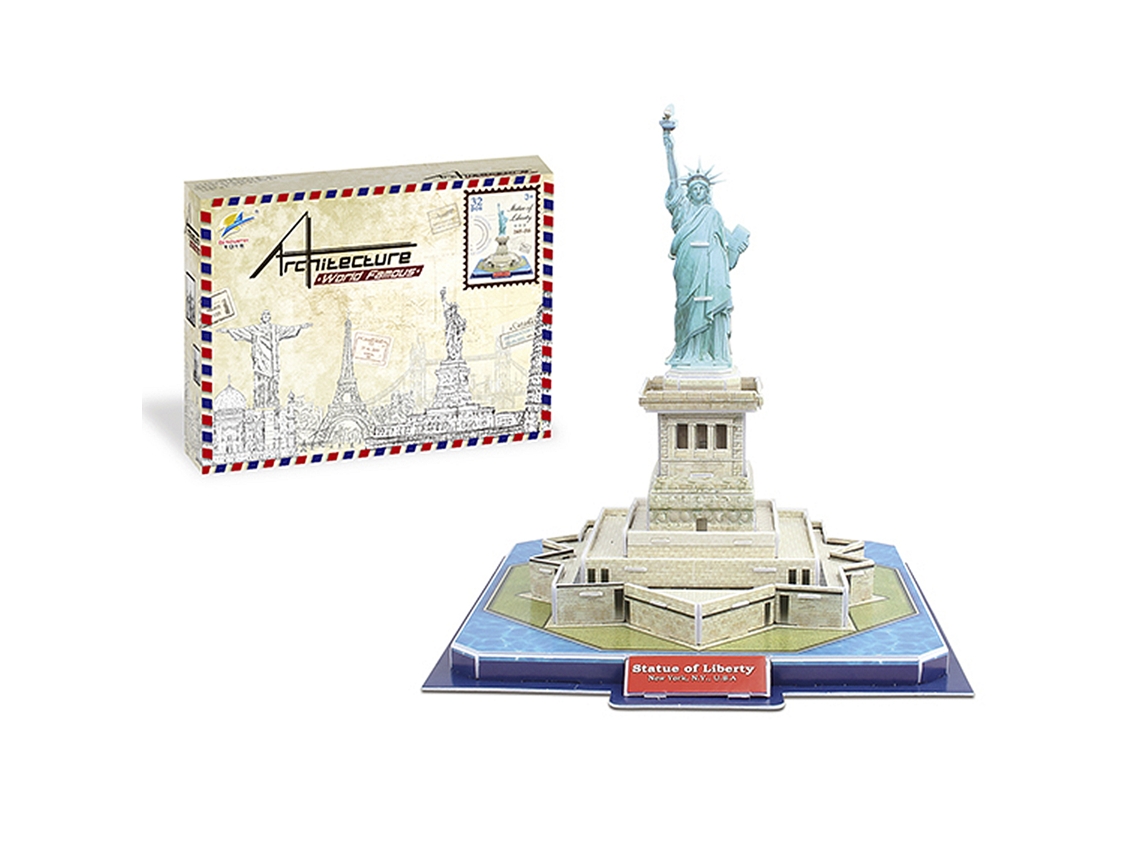 Puzzle de cartón 3D de la Estatua de la Libertad en Nueva York. 32 piezas.