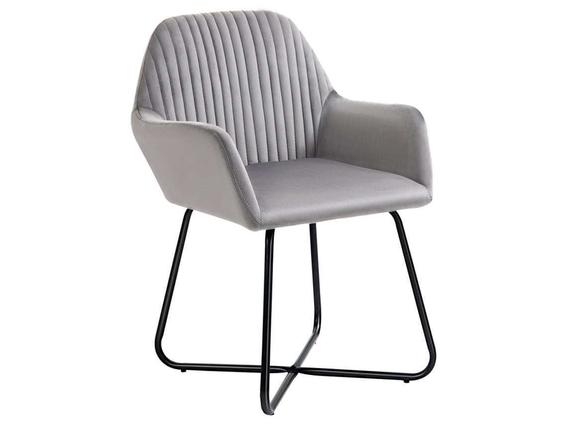 Sillón De Terciopelo Para Salón, Asiento Acolchado, Base De Metal Gris En Forma De Cruz.