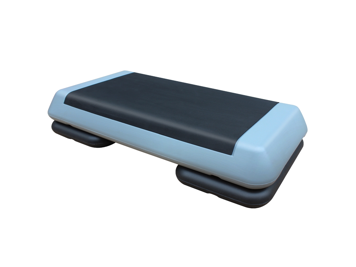 Step aeróbico ajustable de 76 cm/28,5'' para ejercicio y fitness, con 2 niveles de altura, en gris y negro.