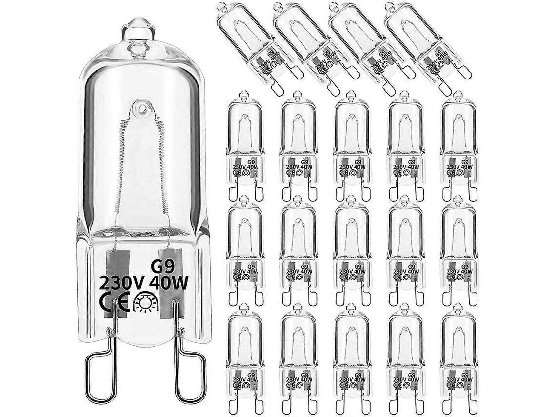 Rebe-20 Bombillas Halógenas G9 40w, Luz Blanca Cálida 2800k, Regulables, Para Lámparas De Techo, Candelabros Y Faroles Transparente