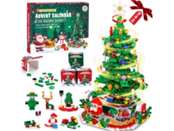 Calendario de Adviento 24 en 1 Eifson con árbol de Navidad y bloques de construcción giratorios, con LED