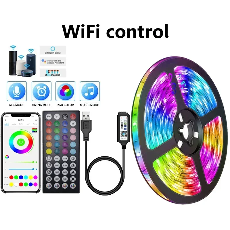Tira de LED RGB USB de 5 V (controlador inalámbrico de 20 m), barra de luz LED flexible que cambia de color