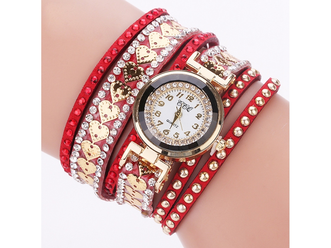 Reloj De Pulsera Zhoulianfa Para Mujer, De Piel Sintética Con Estampado Floral En Capas Y Cristales.