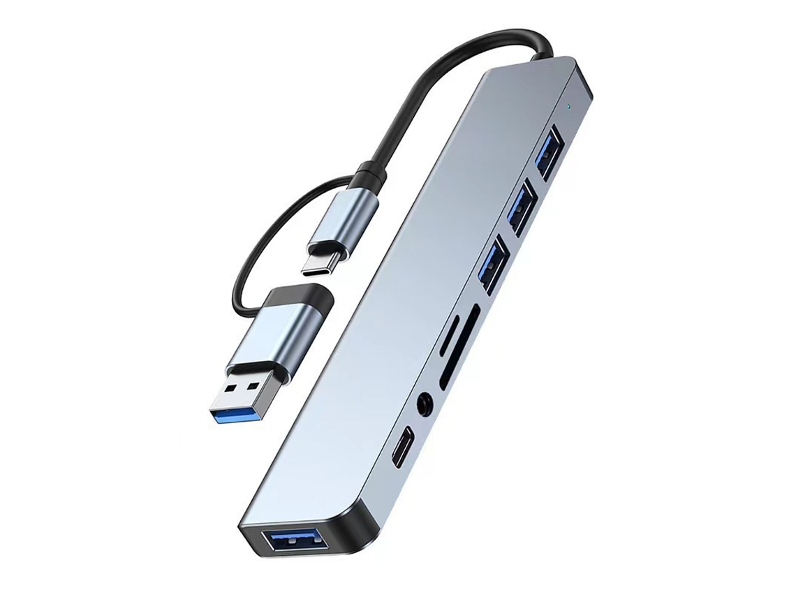Hub Usb 8 En 1, 4 Puertos Usb, Lector De Tarjetas Tf/sd.