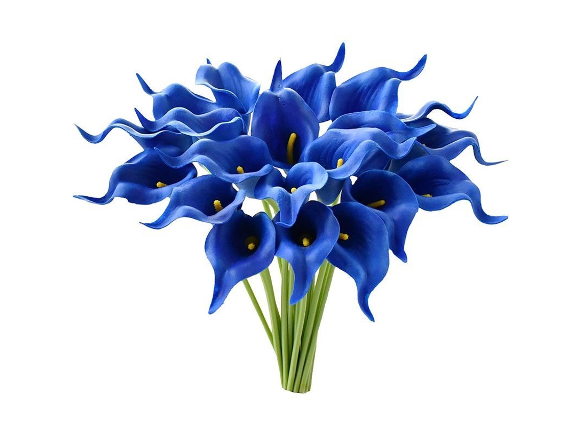 20 Flores Artificiales De Cala Azul De Seda De 34 Cm Para El Hogar, La Cocina Y Bodas.
