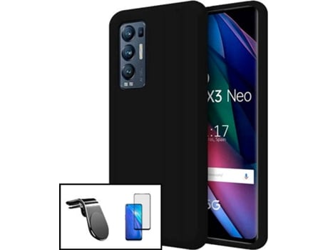 Kit Carcasa y Soporte Magnético para Auto Oppo Find X3 Neo PHONECARE Silicone Negro
