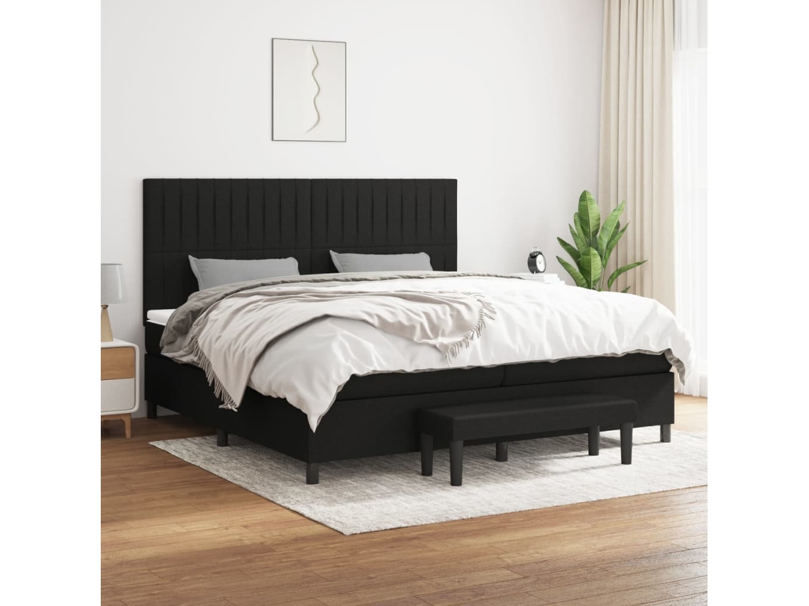 Cama Box Spring Con Colchón Tela Negro 200x200 Cm
