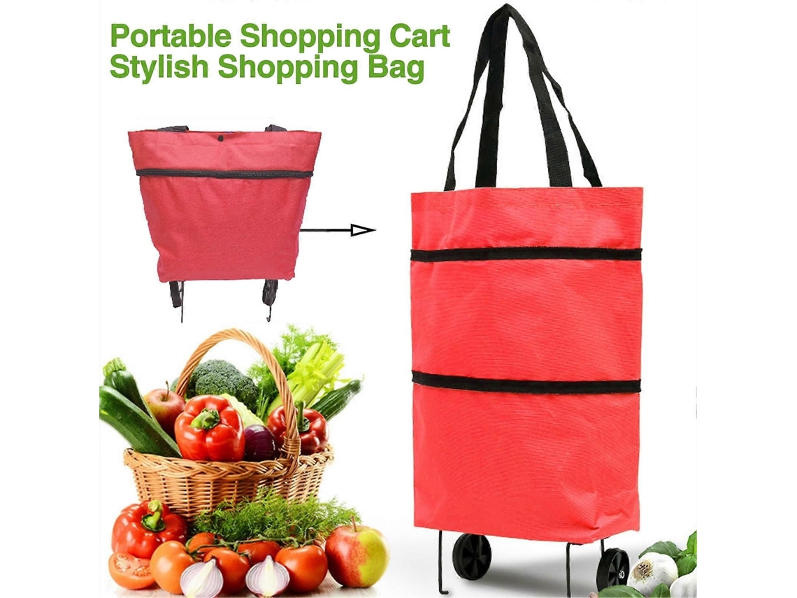 Carrito de compras plegable portátil Susuchens con ruedas, duradero, reutilizable, versátil y práctico para ir de compras y viajar, color naranja. GOKOCO
