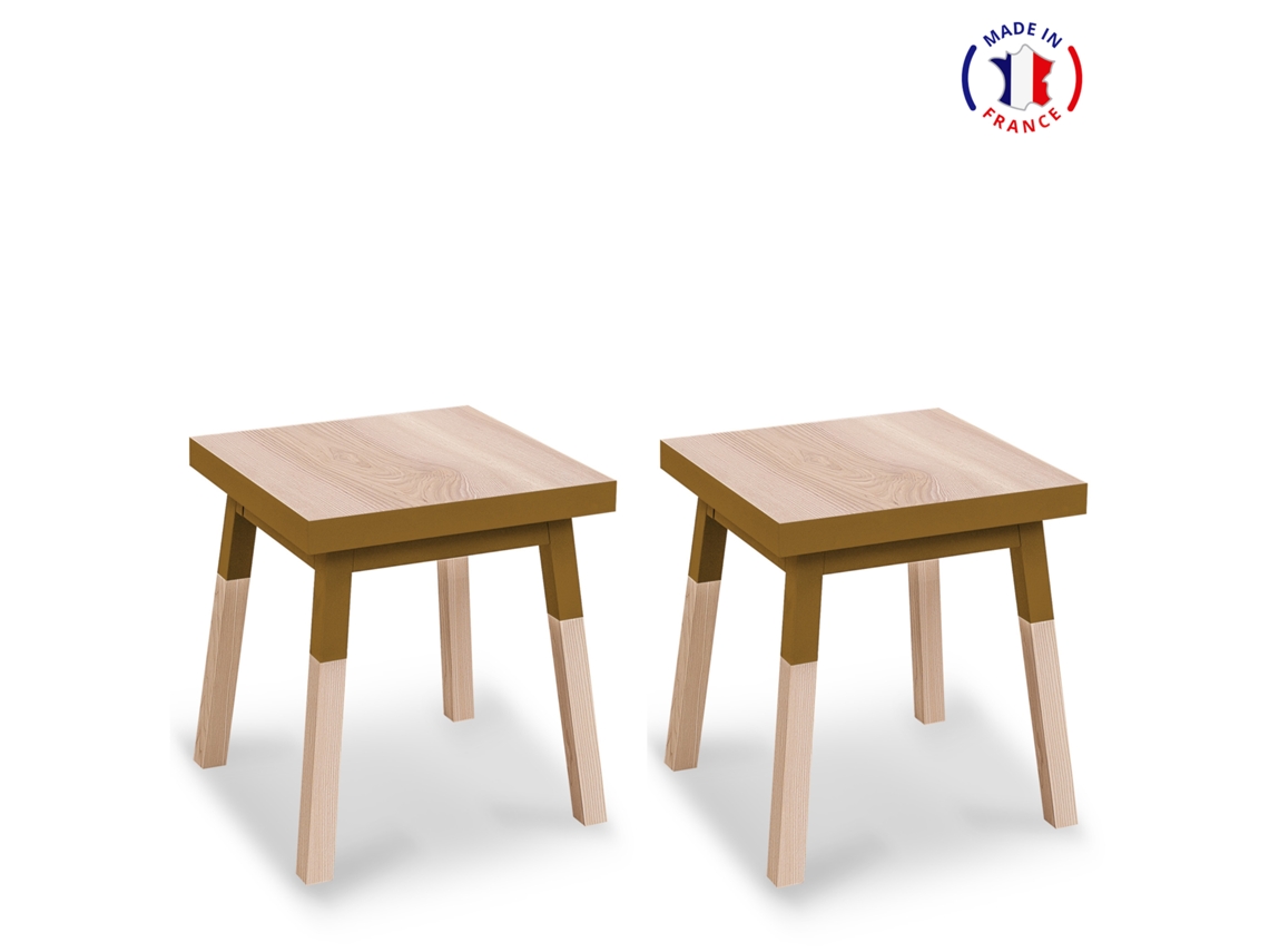 Conjunto de 2 Mesitas de Noche MON PETIT MEUBLE FRANÇAIS con 1 Cajón (Verde Lancieux - Madera - 40 x 45 x 40 cm)