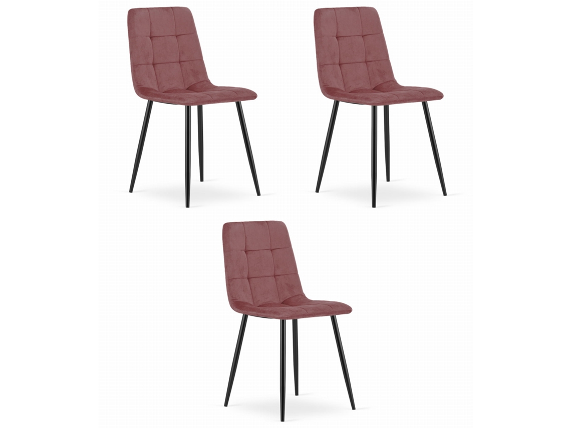 Silla Kara Terciopelo Rosa / Patas Negras X 3 Leobert
