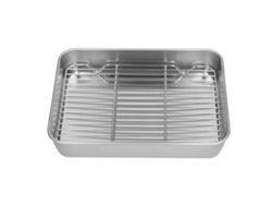 Bandeja para asar de acero inoxidable, hecha a mano para uso diario en la cocina, superficie antiadherente pulida, rejilla para levantar carne, Pureza D
