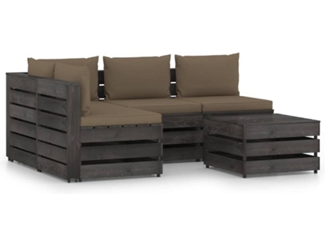 vidaXL Muebles de jardín 5 piezas con cojines madera impregnada gris