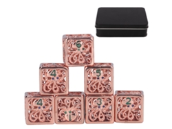 Walshlxq-set De 7 Dados Metálicos Cuadrados Huecos Con Patrón De Pulpo Antiguo Rojo Para Juegos De Rol Y Fiestas