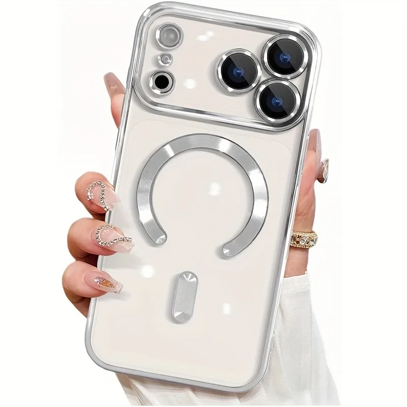 (plata Iphone 16) Funda Transparente Con Revestimiento Electrochapado Magsafe Para Iphone