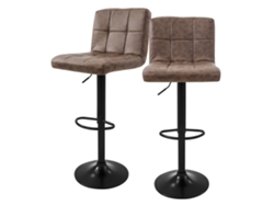 Conjunto de 2 Bancos de Bar com Estofo em Imitação de Pele Castanha com Encosto e Apoio para Os Pés Ajustável em Altura 63-83Cm ML-DESIGN