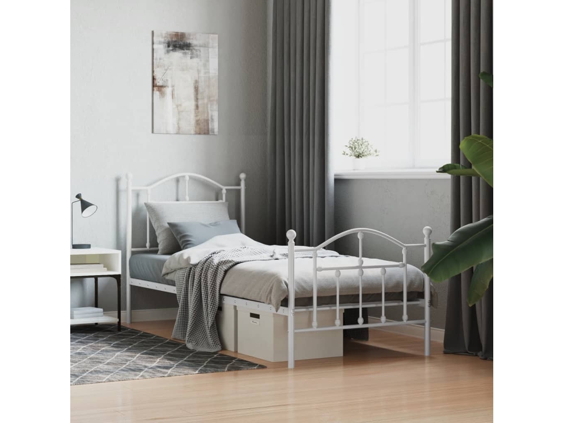 Estructura Cama Sin Colchón Con Estribo Metal Blanco 90x190 Cm
