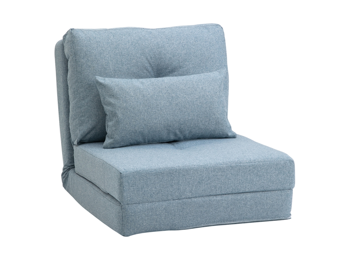 Sofá cama/sillón convertible, 1 plaza, cojín de respaldo ajustable, azul.