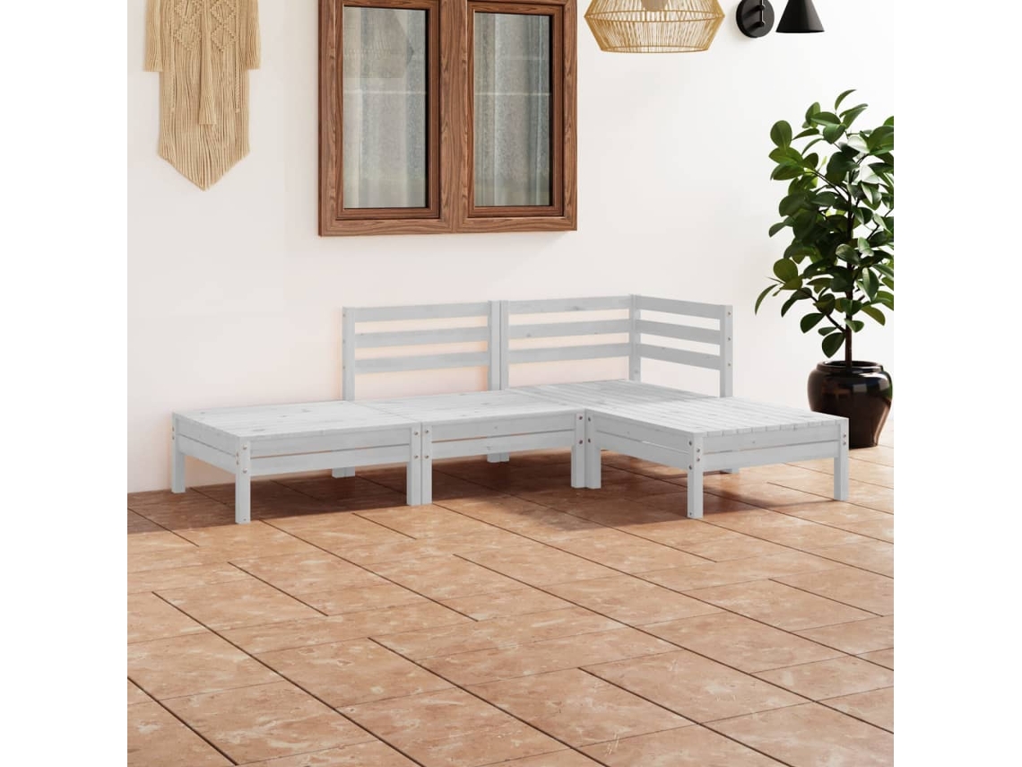 Conjunto de salón de jardín de 2 piezas de pino macizo blanco Dkd Home Decor