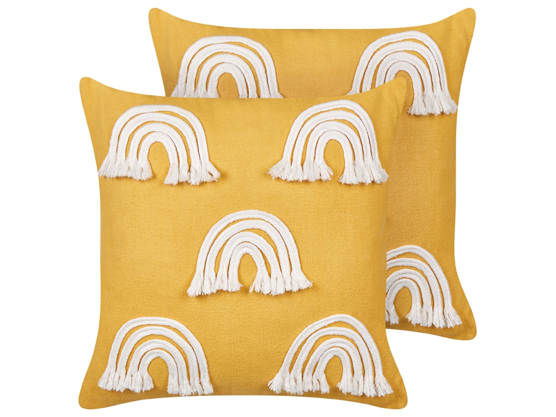 Juego de cojines decorativos BELIANI Leea de Algodón Amarillo 45x45x6