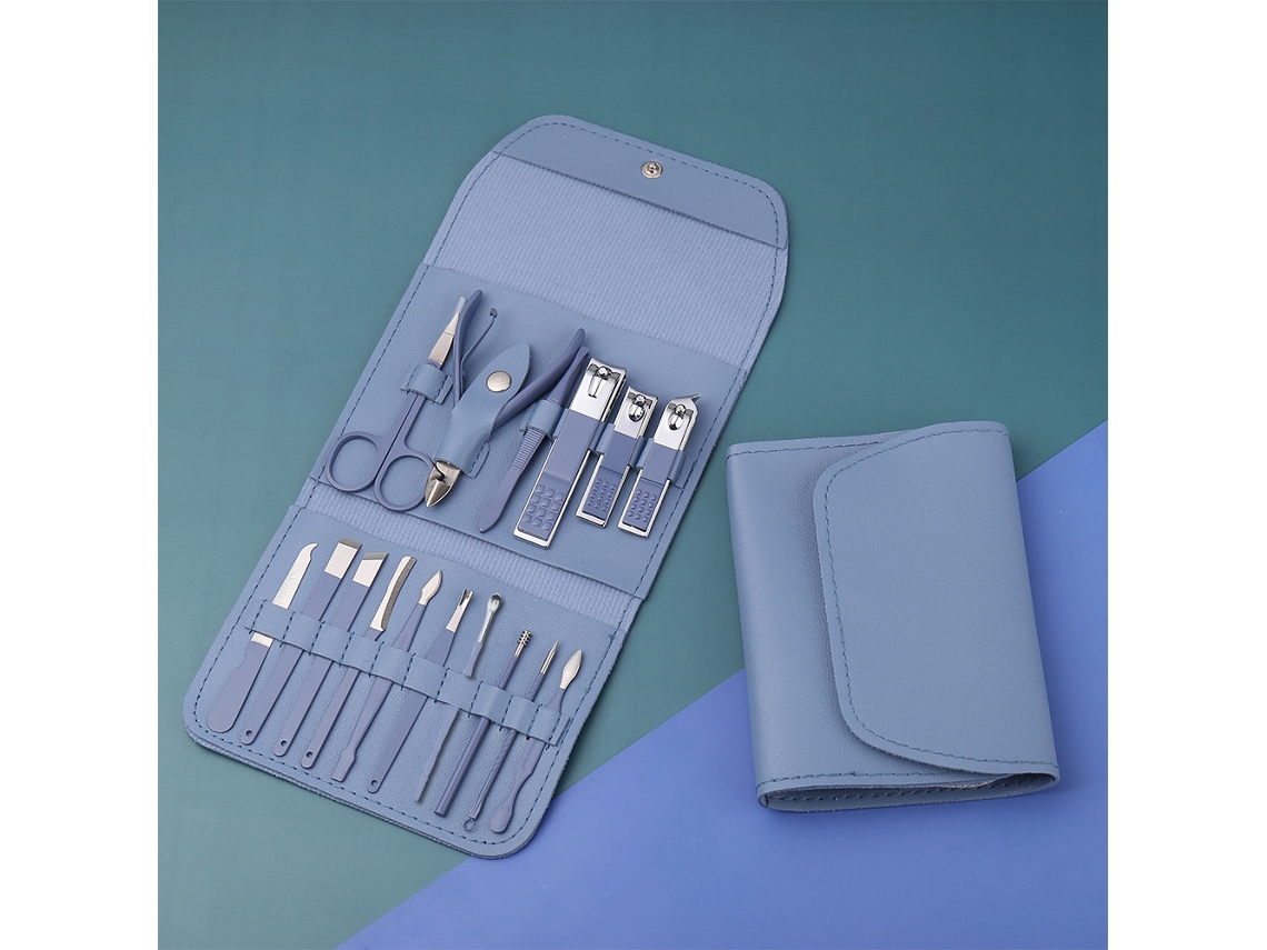 Cortaúñas Digitallab de 16 piezas de acero inoxidable para el cuidado profesional de las uñas (azul)