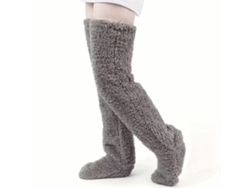 Calcetines hasta la rodilla, calcetines altos y cálidos de invierno, calentadores de piernas suaves y cálidos (gris) Cuich