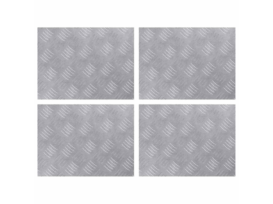 Taburete rectangular, 4 piezas, plateado, 40 x 30 cm, aluminio, EXCLUSIVO DE LA CASA