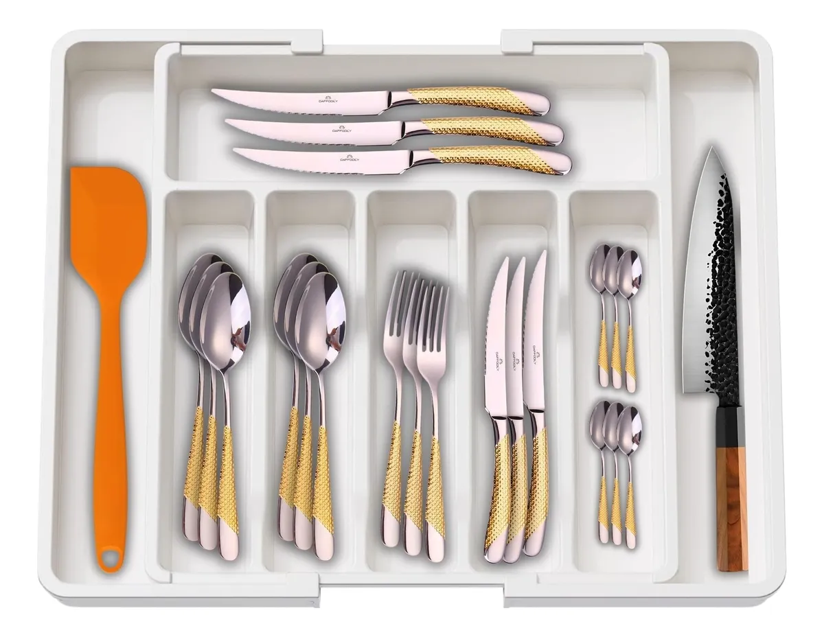 Portacubiertos de cocina extensible con bandeja y cajón (sin Bpavayotoy)