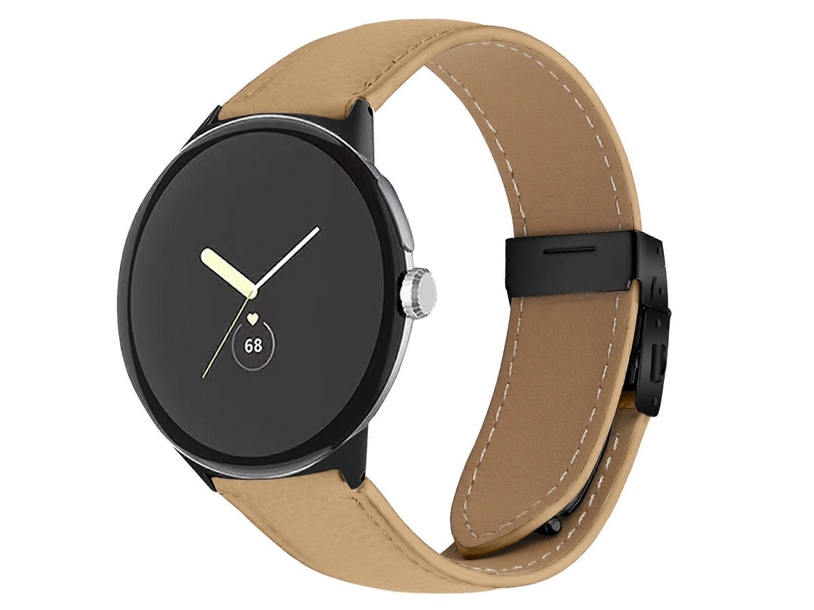 Correa de cuero negro con textura de lichi y hebilla de carey para Google Pixel Watch / Watch 2 / 3 (41 mm)