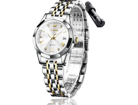 VEANXIN Reloj de cuarzo resistente al agua con esfera grande para mujer(Plata y oro para esfera blanca.)