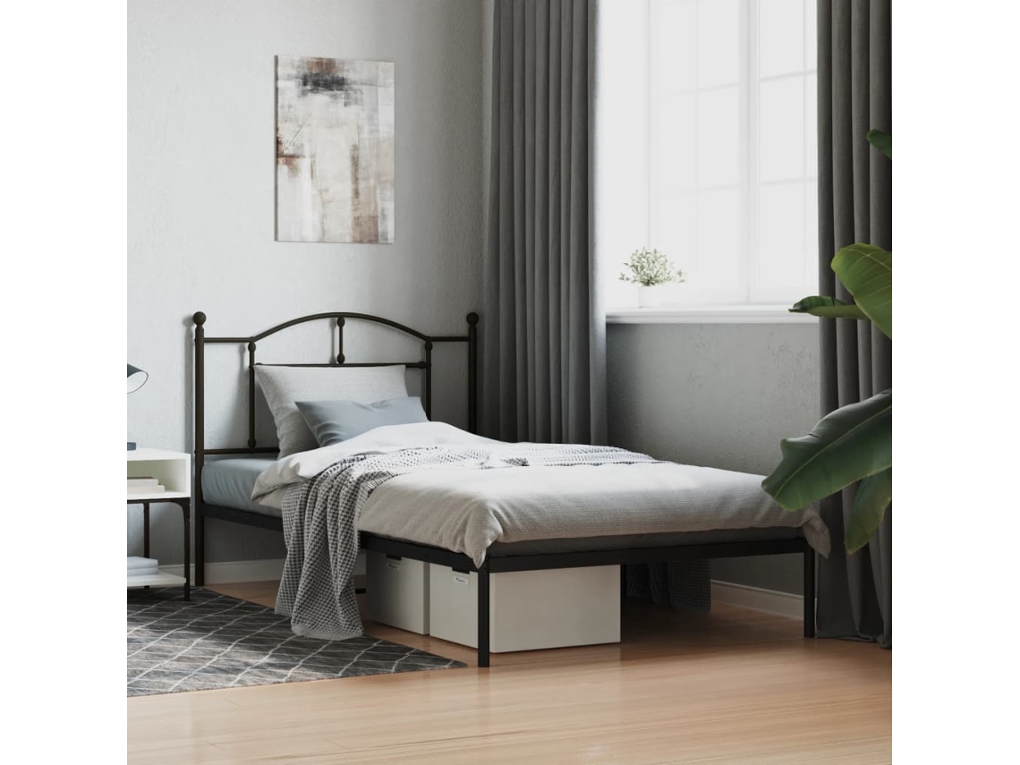 Estructura Cama Sin Colchón Con Cabecero Metal Negro 107x203 Cm