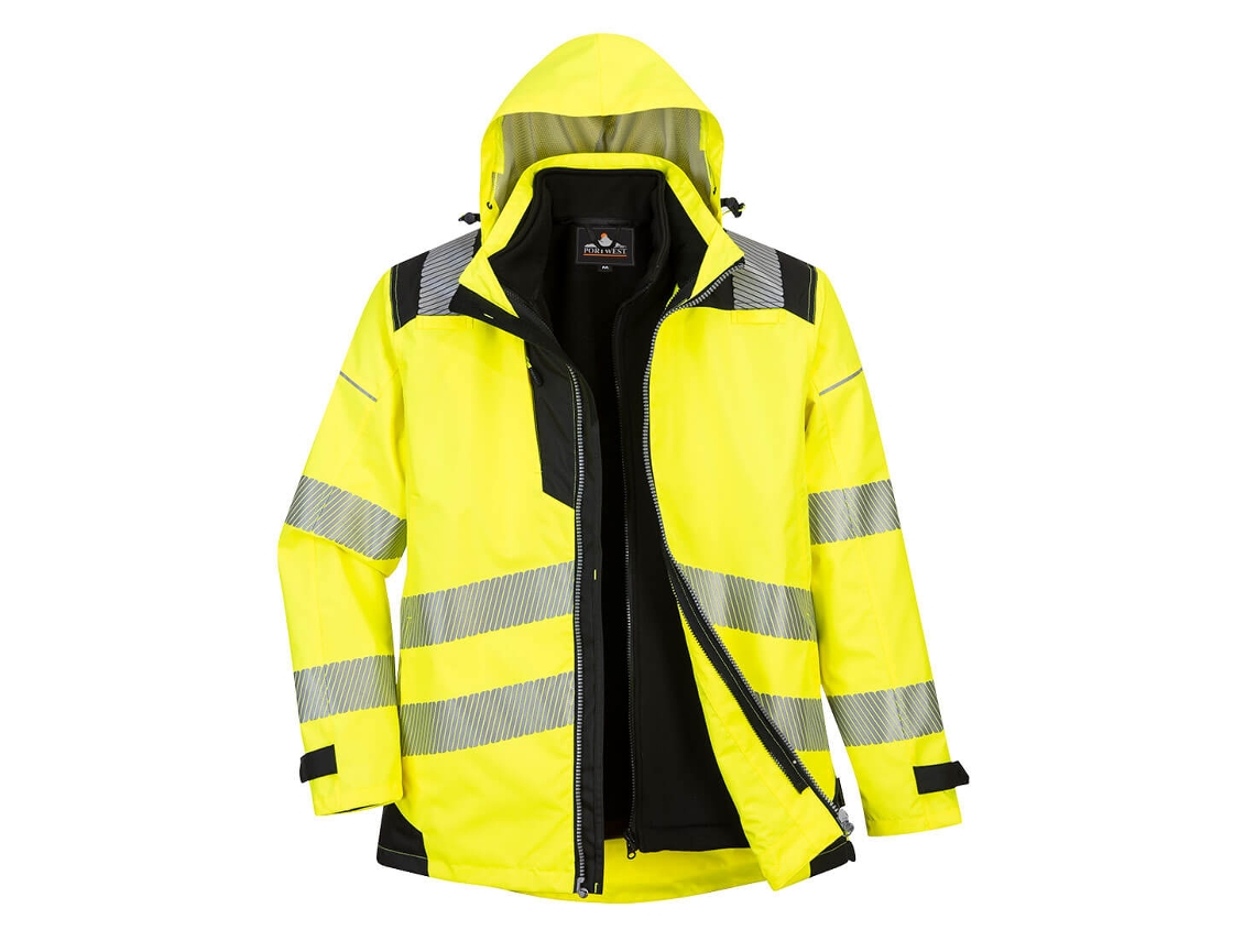 Chaqueta de alta visibilidad 3 en 1 Portwest Pw3 / Amarillo Negro / S