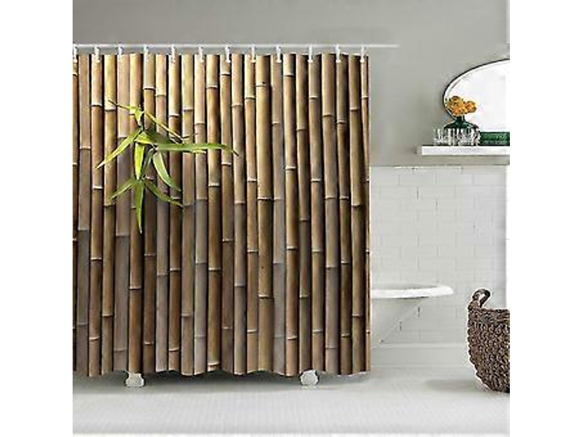 Cortina de ducha de bambú impermeable para decoración de baño con 12 ganchos Jortmrd