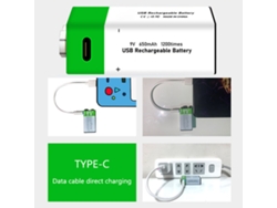 Batería Recargable De Litio De 9v 650mah Con Puerto Tipo C Para Micrófono Y Guitarra.