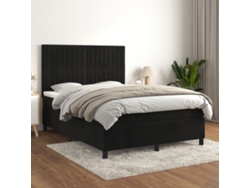 Cama Box Spring Con Colchón Terciopelo Negro 140x200 Cm