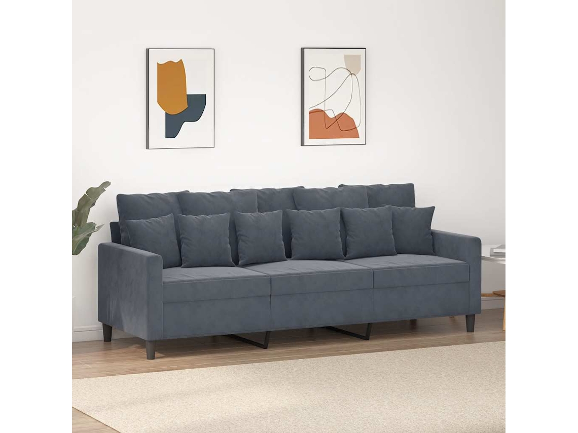 Sofá de 3 plazas HARLANV1 con terciopelo gris oscuro, 180 cm