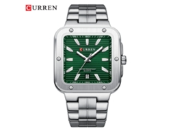 Reloj De Pulsera De Cuarzo Para Hombre (plateado Y Verde) Con Correa De Acero Inoxidable, Esfera Cuadrada Grande Y Calendario.