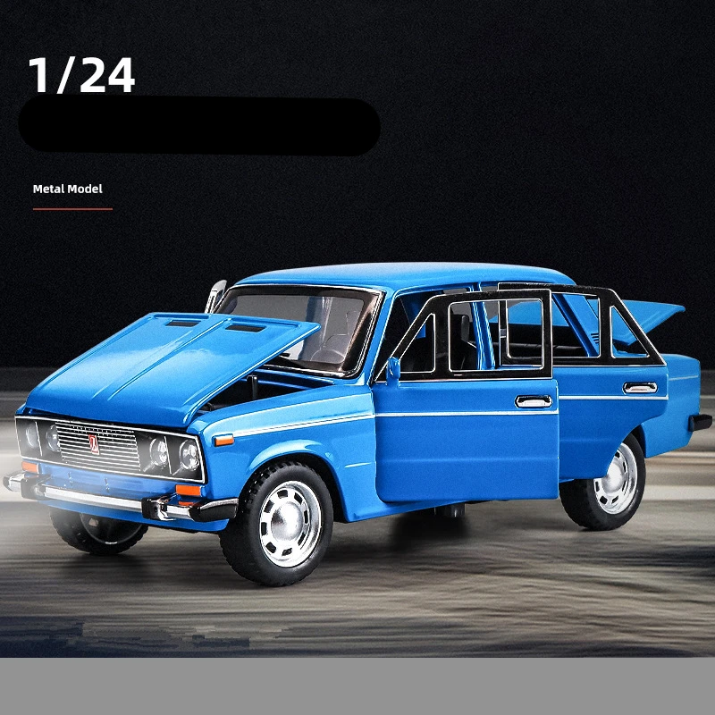 (Azul) Coche miniatura a escala 1/24, fabricado en aleación de metal fundido a presión, con puertas que se abren, efectos de sonido y luz, pieza decorativa.