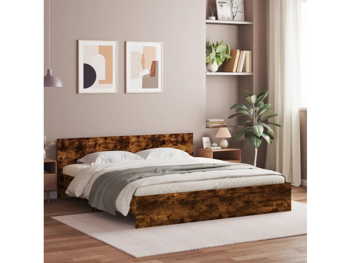 Estructura De Cama Con Cabecero Roble Ahumado 180x200 Cm