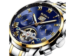 Reloj mecánico automático multifunción MDUG con fondo de caja esqueletizado y tourbillon.