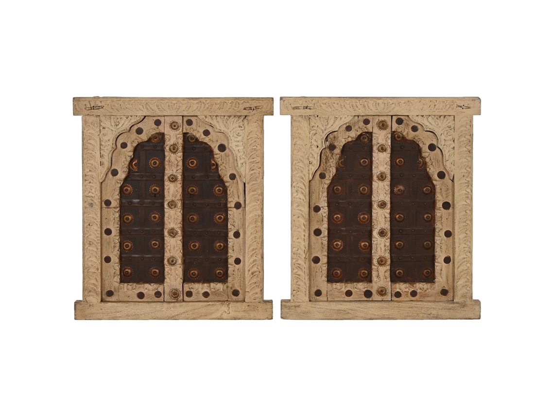 Decoración Pared Teca Hierro Ventana Beige 45x5x51cm