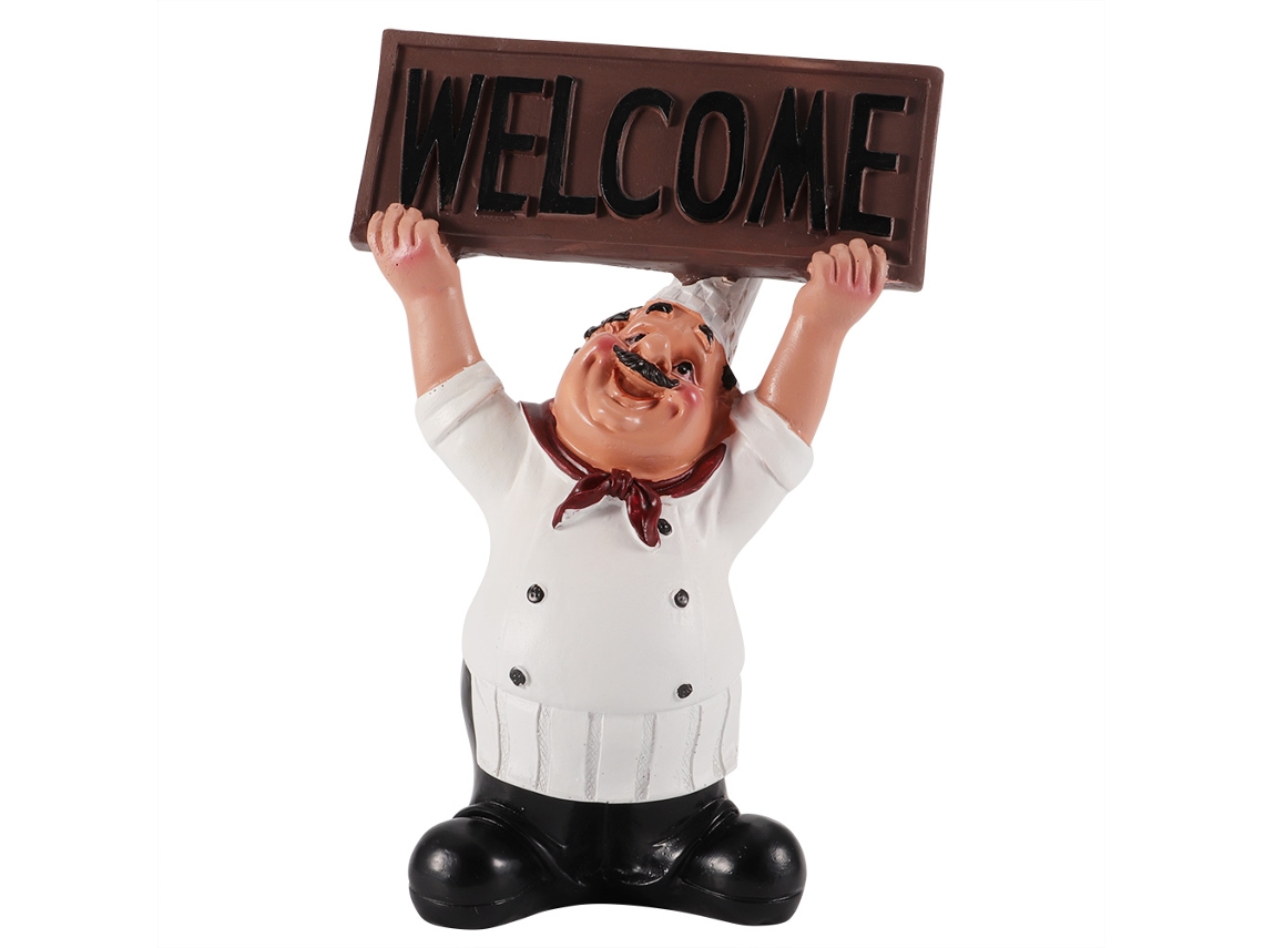Figura de chef de resina para decoración de bares y cafeterías.