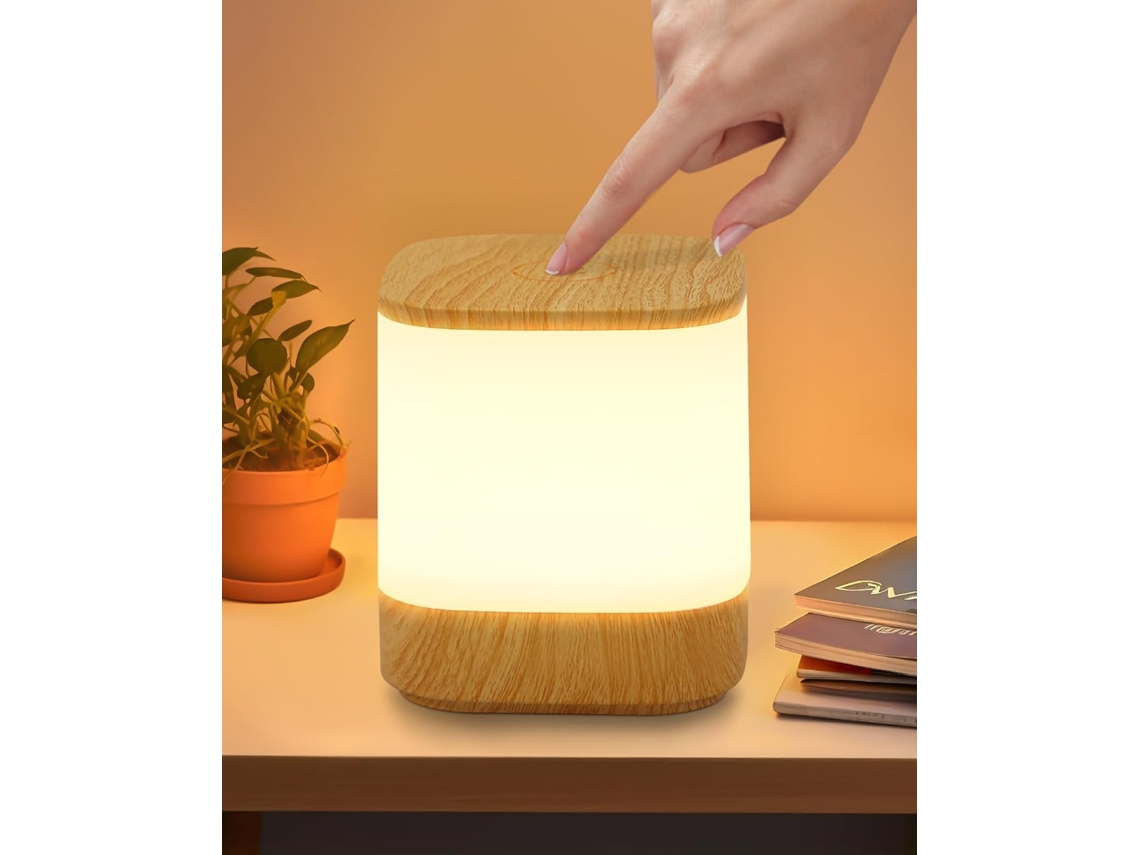 Zmh Lámpara De Mesa Led Táctil Regulable Con Veta De Mader Inalámbrica Recargable Por Usb (3600mah)